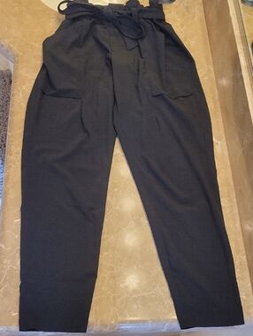 Athleta Black Straight-Leg Paperbag Waist Pants